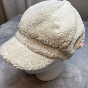 JLo Jennifer Lopez Newsboy‎ Hat Womens OS Ivory Plush Faux Fur Fleece Lined Y2K